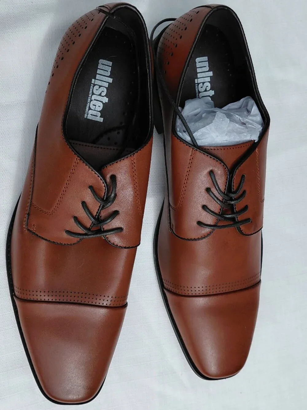 Kenneth Cole Unlisted - Men's Dress Shoes – Cognac Brown Cap Toe Lace-Up Oxfords